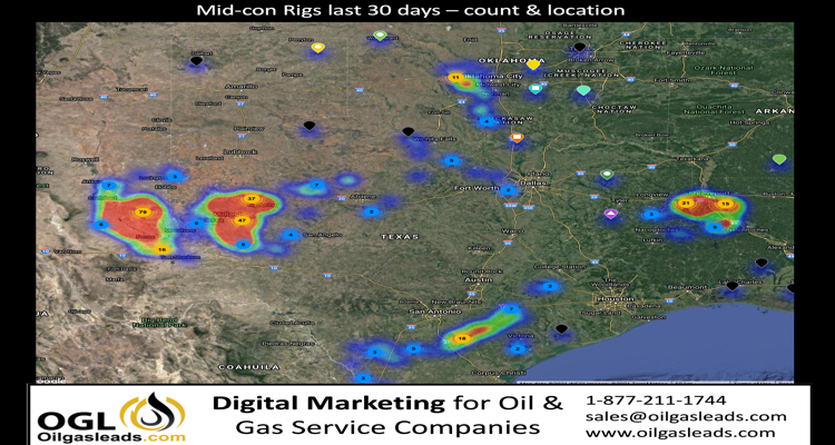 147 Oil & Gas Operators and 348 drilling rigs that spud wells in Texas, Oklahoma, New Mexico and Louisiana 