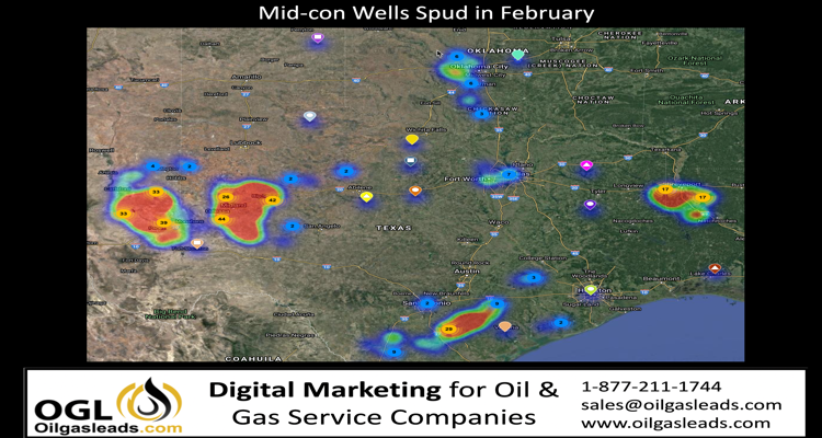 Image shows details related to wells drilled in Texas, Louisiana, New Mexico and Oklahoma in the month of February. 