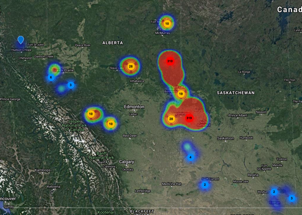 Cenovus map of wells drilled