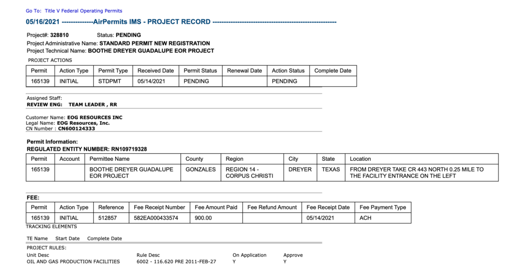 Facility Permit - EOG Recent Facility Permit for EOR Project 