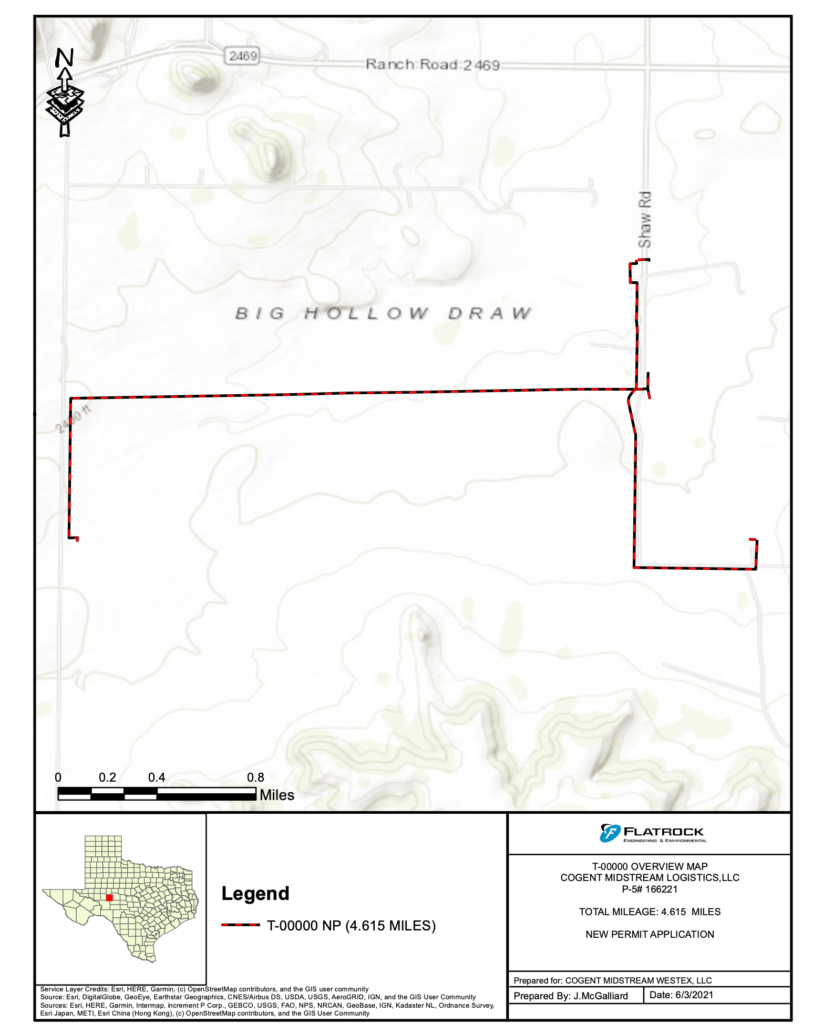 COGENT MIDSTREAM Permit #10283 5 miles new pipeline IRION Texas