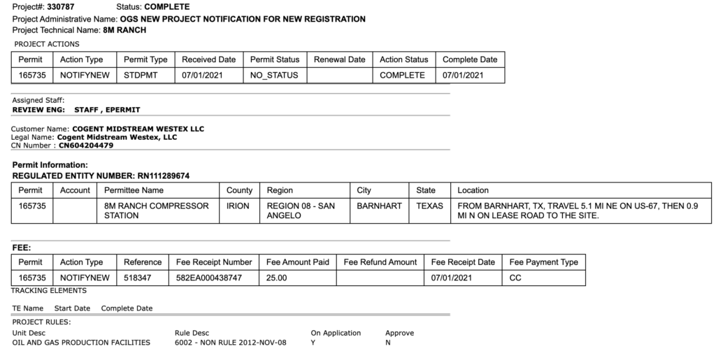 Cogent Midstream RANCH COMPRESSOR STATION Facility Permit